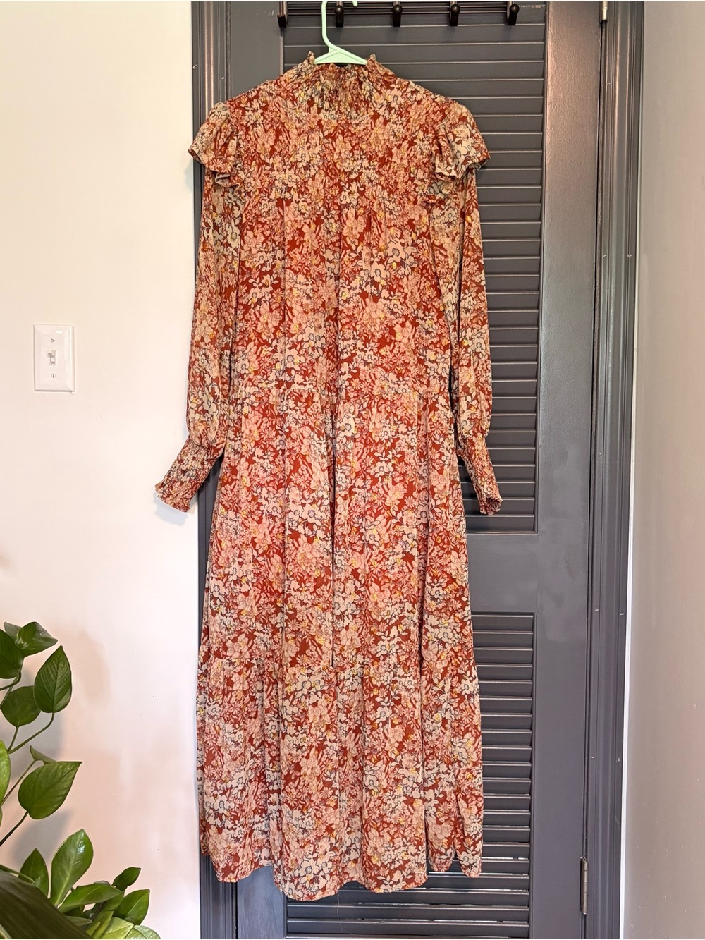 moodie Burnt Orange Floral Long Sleeve Maxi Dress